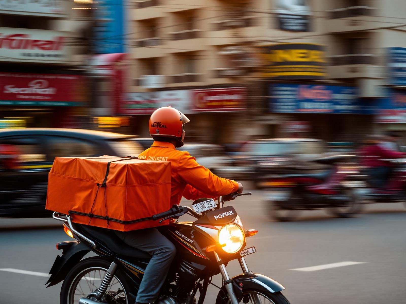 Delivery rider on the move